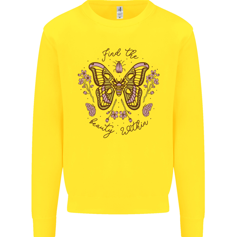 Beauty Within Butterfly Butterflies Kids Sweatshirt Jumper Yellow
