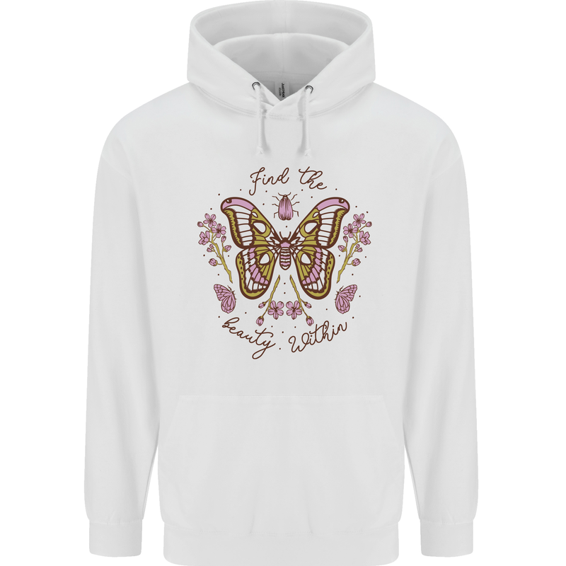 Beauty Within Butterfly Butterflies Mens 80% Cotton Hoodie White