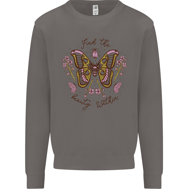 Beauty Within Butterfly Butterflies Mens Sweatshirt Jumper Charcoal