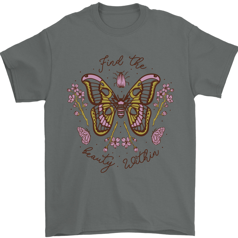 Beauty Within Butterfly Butterflies Mens T-Shirt 100% Cotton Charcoal