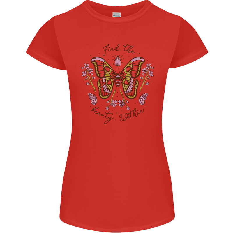 Beauty Within Butterfly Butterflies Womens Petite Cut T-Shirt Red