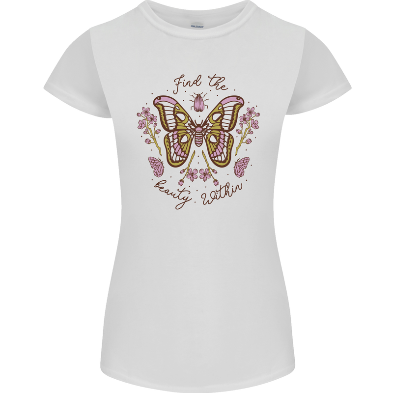 Beauty Within Butterfly Butterflies Womens Petite Cut T-Shirt White