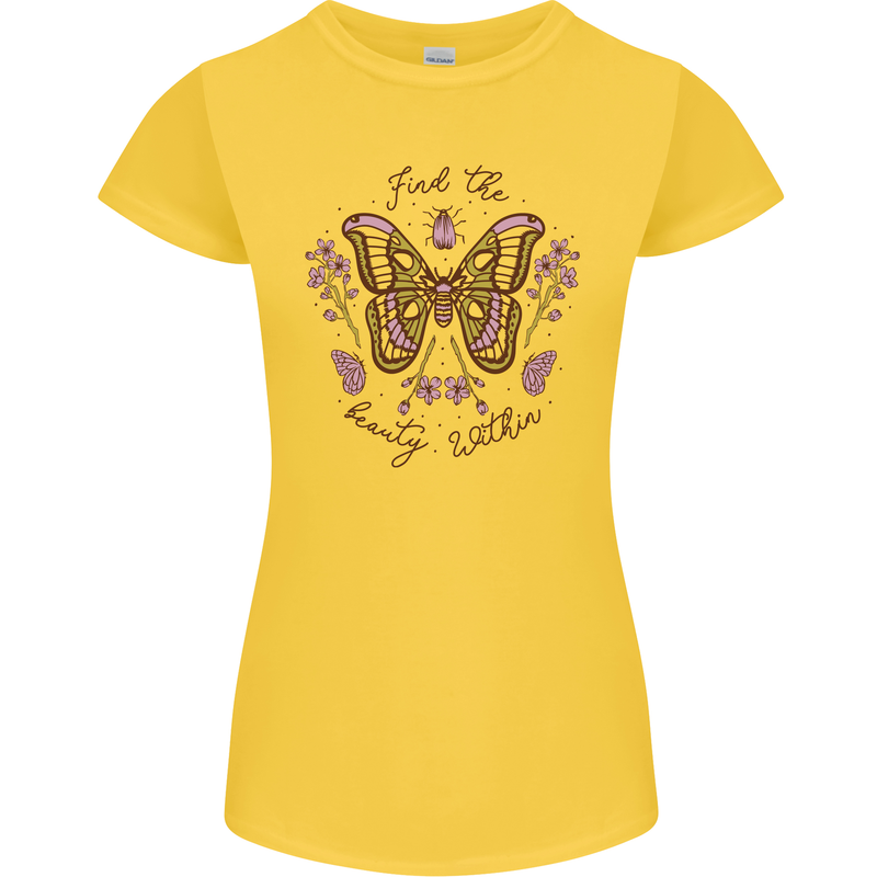 Beauty Within Butterfly Butterflies Womens Petite Cut T-Shirt Yellow