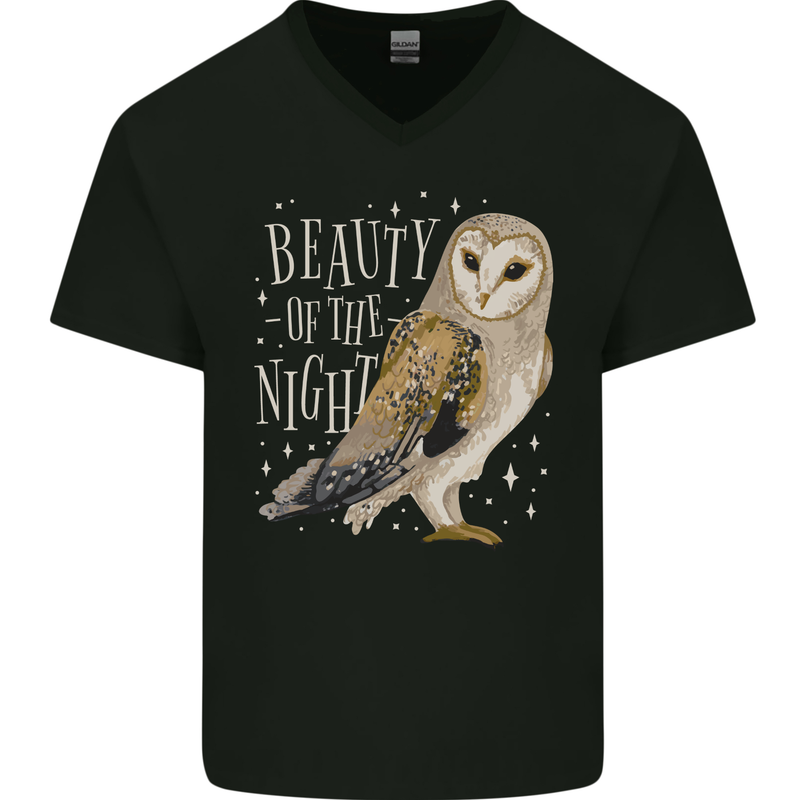 Beauty of the Night Owl Birds of Prey Mens V-Neck Cotton T-Shirt Black