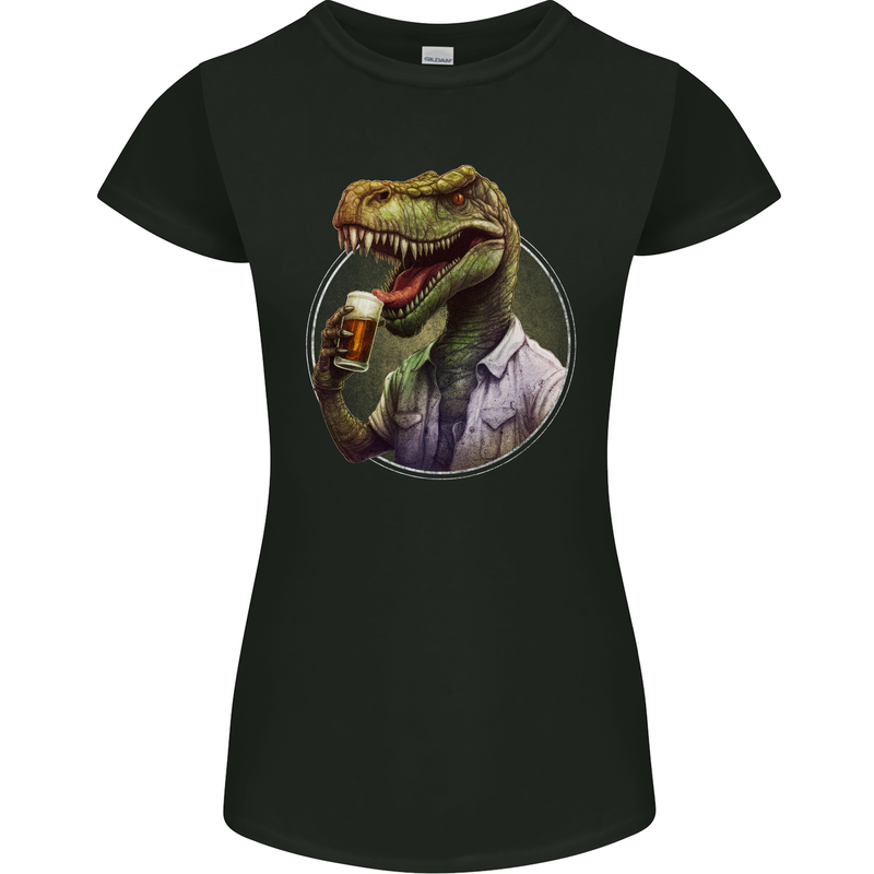 BeerRex Funny Beer T-Rex Dinosaur Alcohol Womens Petite Cut T-Shirt Black