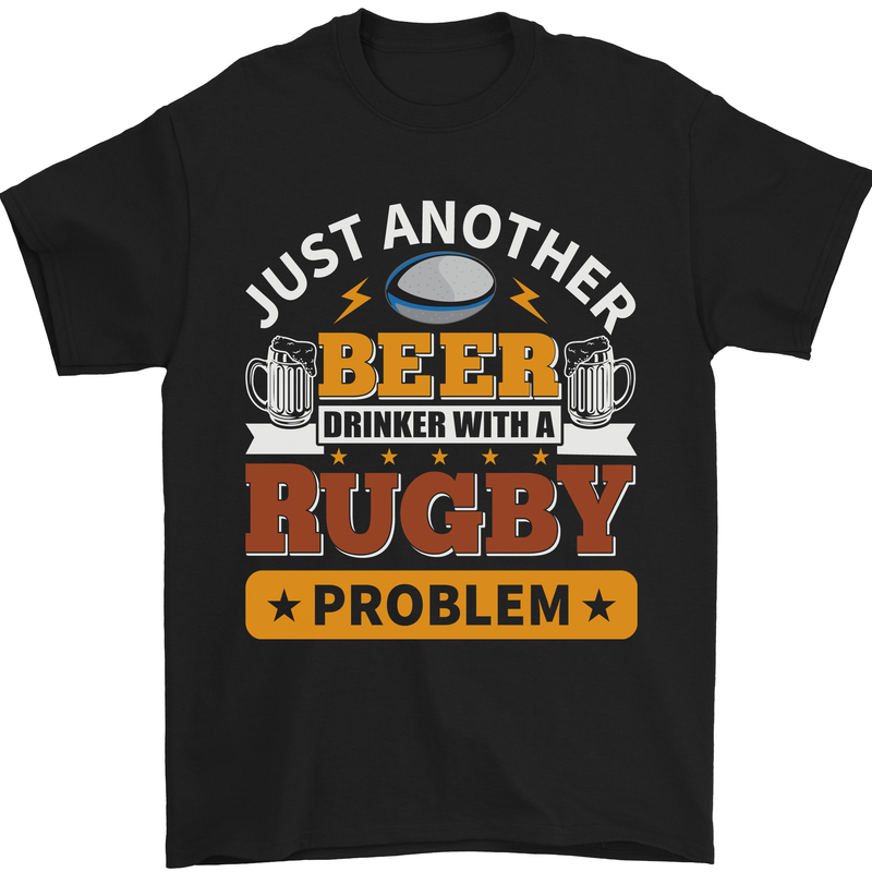 a black t - shirt that says just another beer drinker with a rugby problem