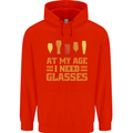 Beer Glasses Funny Alcohol Old Age Mens 80% Cotton Hoodie Bright Red