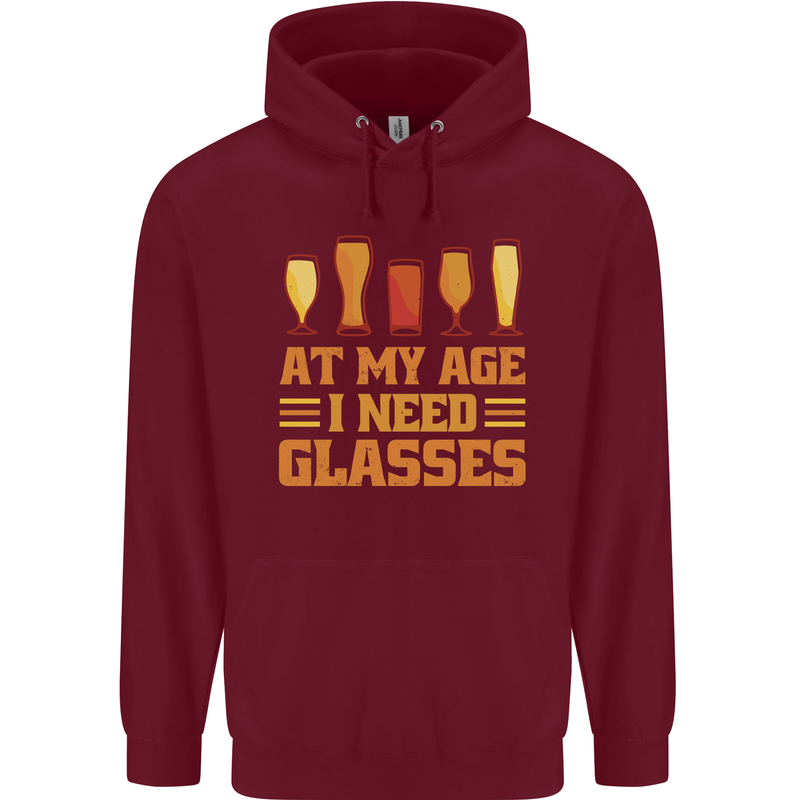 Beer Glasses Funny Alcohol Old Age Mens 80% Cotton Hoodie Maroon