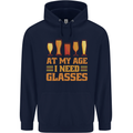 Beer Glasses Funny Alcohol Old Age Mens 80% Cotton Hoodie Navy Blue