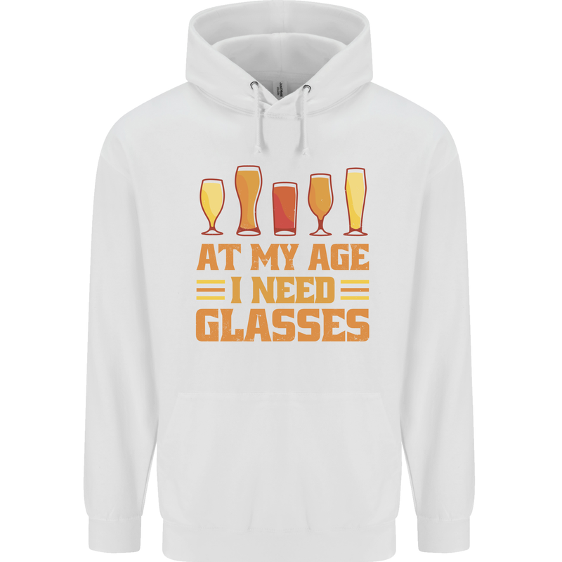 Beer Glasses Funny Alcohol Old Age Mens 80% Cotton Hoodie White