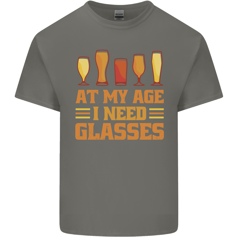 Beer Glasses Funny Alcohol Old Age Mens Cotton T-Shirt Tee Top Charcoal