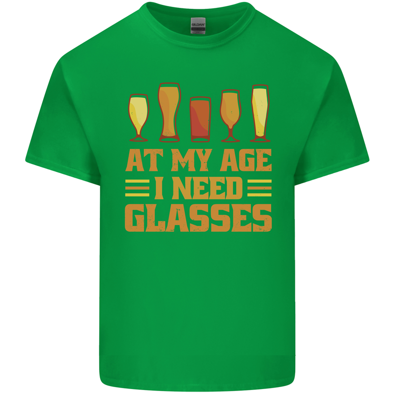 Beer Glasses Funny Alcohol Old Age Mens Cotton T-Shirt Tee Top Irish Green