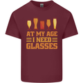 Beer Glasses Funny Alcohol Old Age Mens Cotton T-Shirt Tee Top Maroon