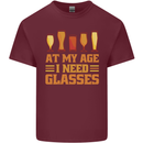 Beer Glasses Funny Alcohol Old Age Mens Cotton T-Shirt Tee Top Maroon