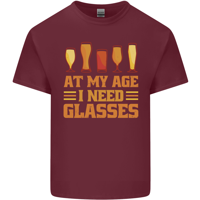 Beer Glasses Funny Alcohol Old Age Mens Cotton T-Shirt Tee Top Maroon