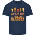 Beer Glasses Funny Alcohol Old Age Mens Cotton T-Shirt Tee Top Navy Blue