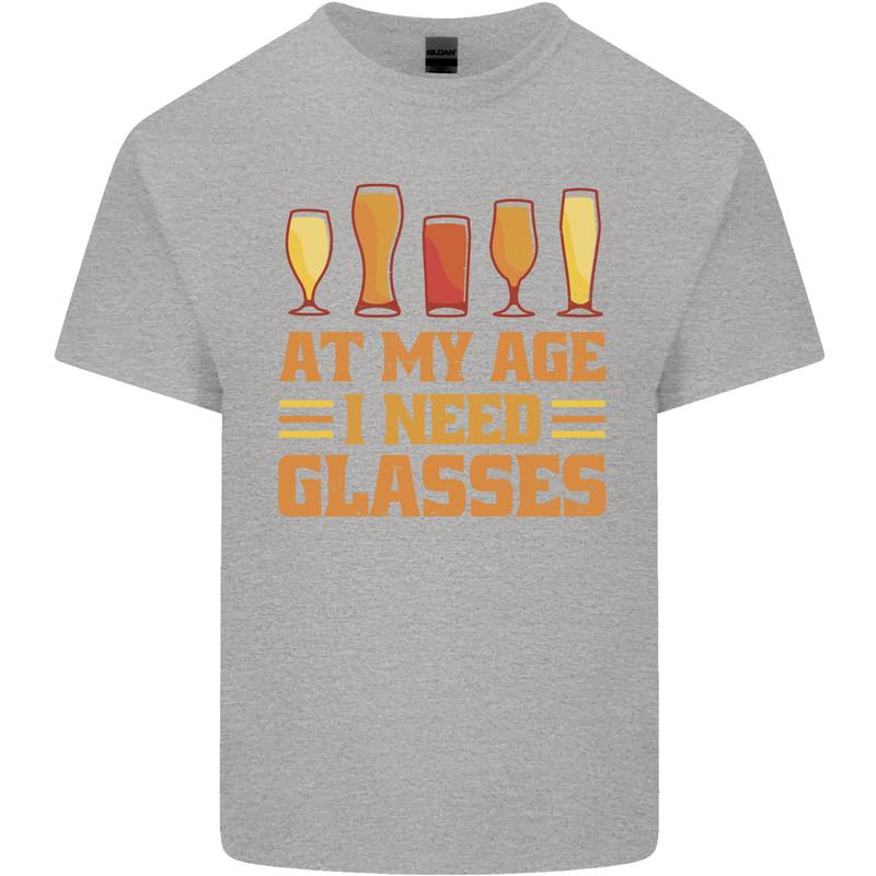 Beer Glasses Funny Alcohol Old Age Mens Cotton T-Shirt Tee Top Sports Grey