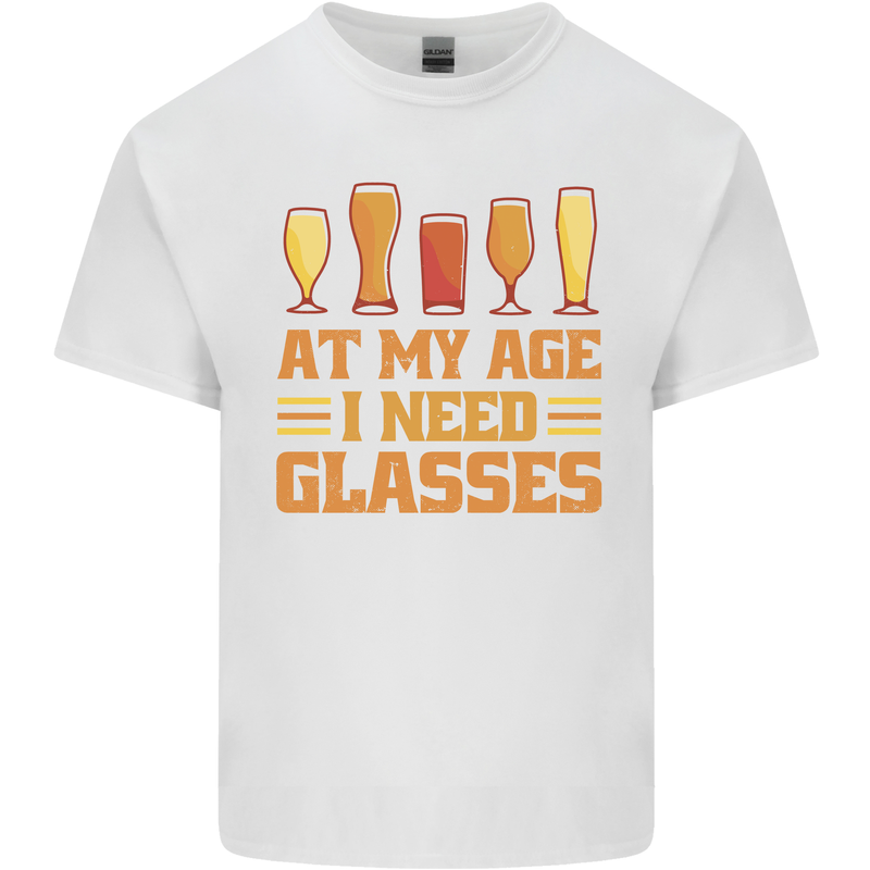 Beer Glasses Funny Alcohol Old Age Mens Cotton T-Shirt Tee Top White