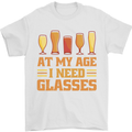 Beer Glasses Funny Alcohol Old Age Mens T-Shirt 100% Cotton White