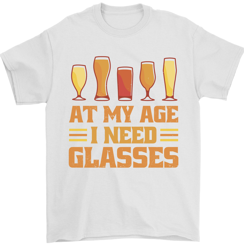 Beer Glasses Funny Alcohol Old Age Mens T-Shirt 100% Cotton White