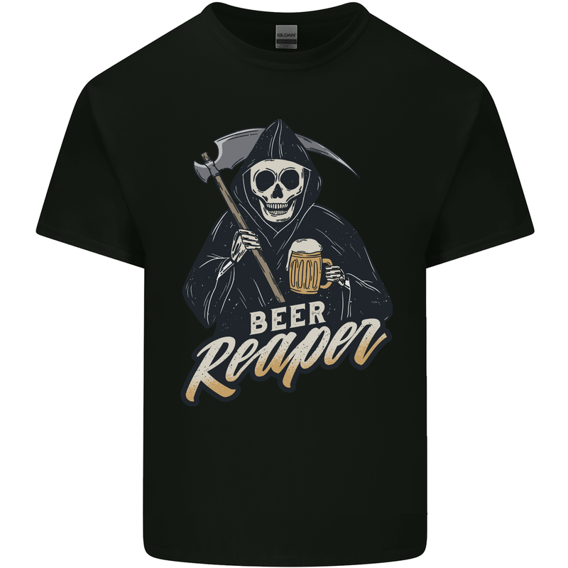 Beer Grim Reaper Skull Biker Alcohol Kids T-Shirt Childrens Black