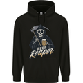 Beer Grim Reaper Skull Biker Alcohol Mens 80% Cotton Hoodie Black