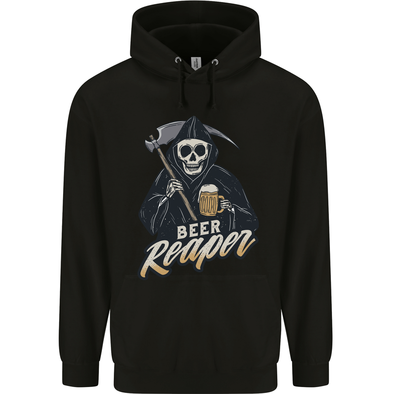 Beer Grim Reaper Skull Biker Alcohol Mens 80% Cotton Hoodie Black