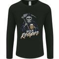 Beer Grim Reaper Skull Biker Alcohol Mens Long Sleeve T-Shirt Black