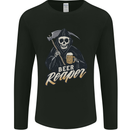 Beer Grim Reaper Skull Biker Alcohol Mens Long Sleeve T-Shirt Black