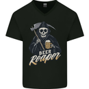 Beer Grim Reaper Skull Biker Alcohol Mens V-Neck Cotton T-Shirt Black