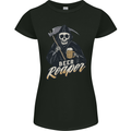 Beer Grim Reaper Skull Biker Alcohol Womens Petite Cut T-Shirt Black