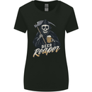 Beer Grim Reaper Skull Biker Alcohol Womens Wider Cut T-Shirt Black