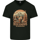 Beer Knows No Boundaries Camping hiking Mens V-Neck Cotton T-Shirt Black