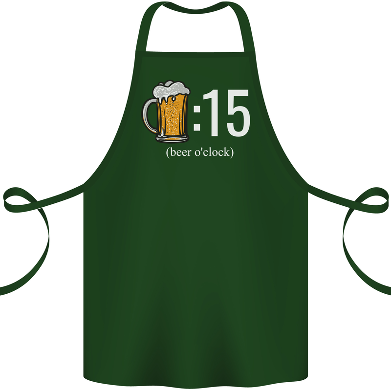Beer O'Clock Funny Alcohol Cotton Apron 100% Organic Forest Green