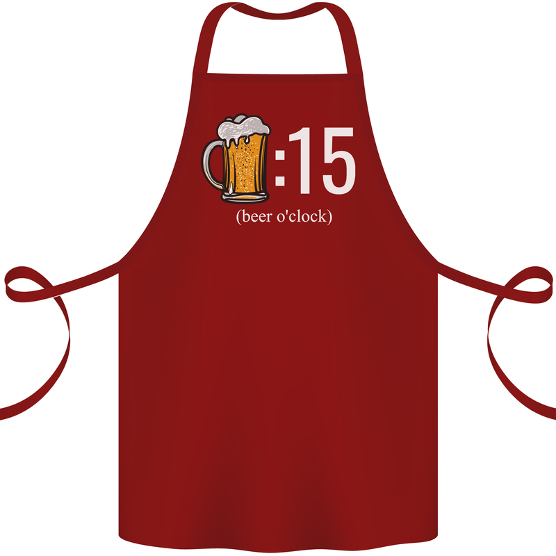 Beer O'Clock Funny Alcohol Cotton Apron 100% Organic Maroon