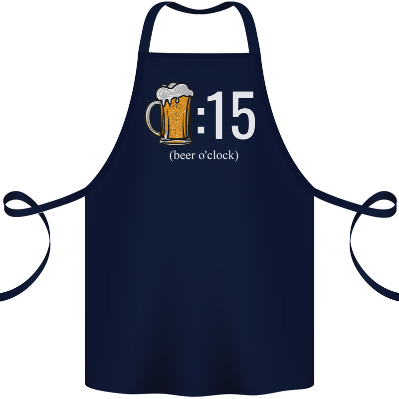 Beer O'Clock Funny Alcohol Cotton Apron 100% Organic Navy Blue