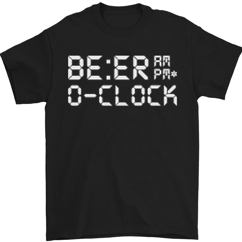 a black t - shirt with the words beer am o - clock printed on it