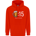 Beer O'Clock Funny Alcohol Mens 80% Cotton Hoodie Bright Red