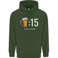 Beer O'Clock Funny Alcohol Mens 80% Cotton Hoodie Forest Green