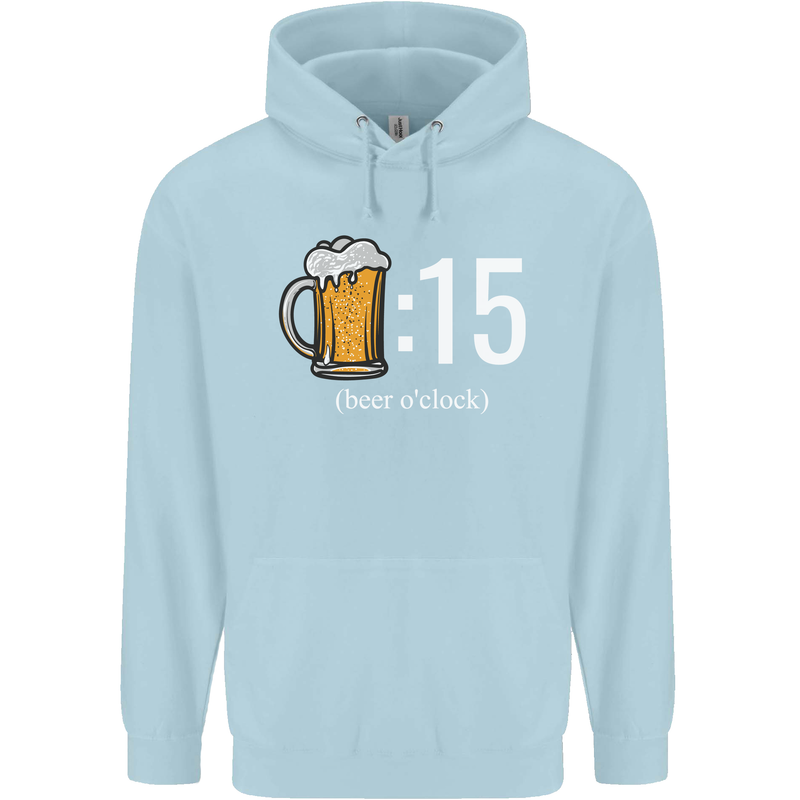 Beer O'Clock Funny Alcohol Mens 80% Cotton Hoodie Light Blue