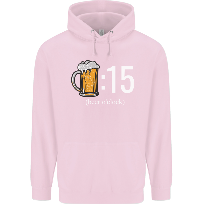 Beer O'Clock Funny Alcohol Mens 80% Cotton Hoodie Light Pink