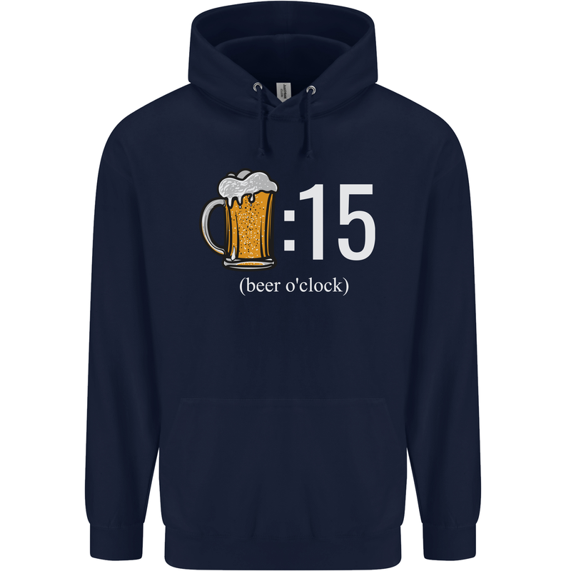 Beer O'Clock Funny Alcohol Mens 80% Cotton Hoodie Navy Blue