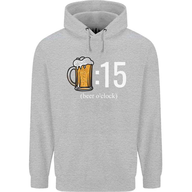 Beer O'Clock Funny Alcohol Mens 80% Cotton Hoodie Sports Grey