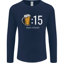 Beer O'Clock Funny Alcohol Mens Long Sleeve T-Shirt Navy Blue