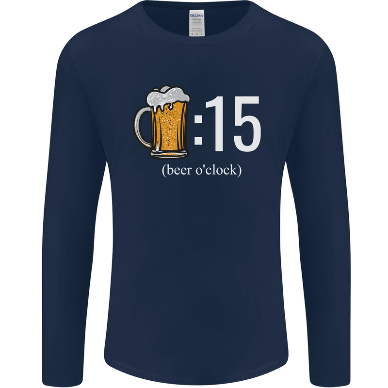 Beer O'Clock Funny Alcohol Mens Long Sleeve T-Shirt Navy Blue