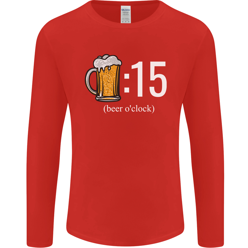 Beer O'Clock Funny Alcohol Mens Long Sleeve T-Shirt Red