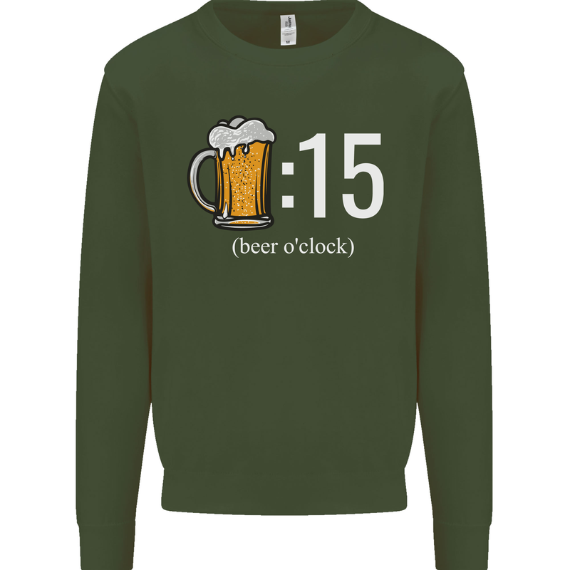 Beer O'Clock Funny Alcohol Mens Sweatshirt Jumper Forest Green