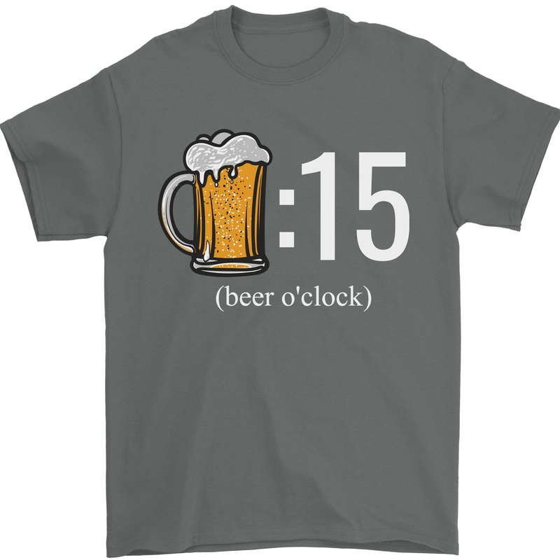 Beer O'Clock Funny Alcohol Mens T-Shirt 100% Cotton Charcoal