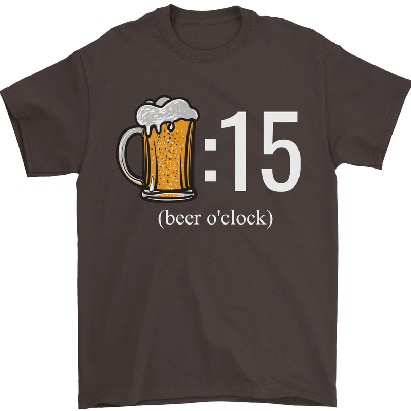Beer O'Clock Funny Alcohol Mens T-Shirt 100% Cotton Dark Chocolate