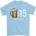 Beer O'Clock Funny Alcohol Mens T-Shirt 100% Cotton Light Blue